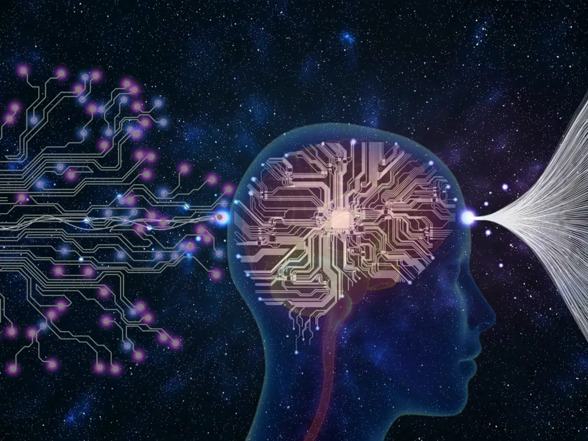 Digitales Gehirn mit neuronalen Netzwerken im Kosmos – Sinnbild für kontinuierliches Lernen“